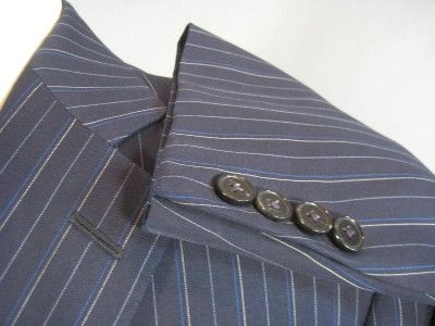 ZEGNA Italy BOLD BLUE STRIPED COAT 54 44 L  