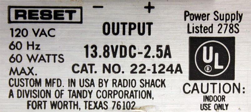 Radio Shack Micronta 22 124A Regulated 12 Volt Power Supply  