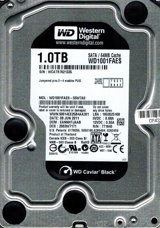 WESTERN DIGITAL 1TB WD1001FAES 55W7A0 DCM EANNHTJAAB  