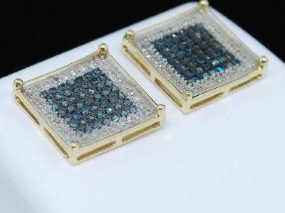 MENS LADIES BLUE DIAMOND STUD EARRINGS PAVE PRONG 12MM  