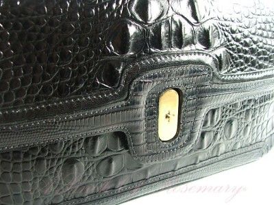 Brahmin Croco Leather Eliza Melbourne Shoulder Bag Purse Black  