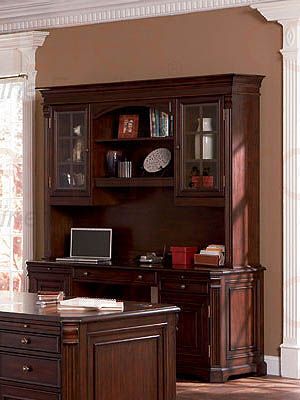 Dark Brown Computer Desk Credenza w/ Hutch   FREE S/H  