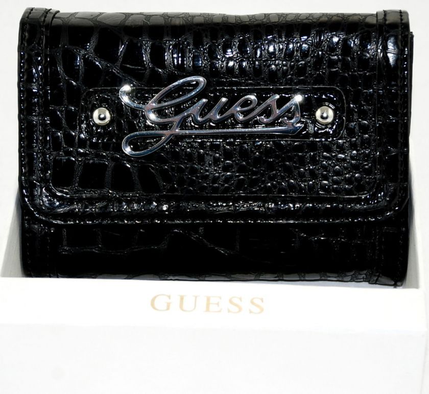 GUESS DESIGNER SUNDANCE TRI FOLD BLACK WALLET NIB  