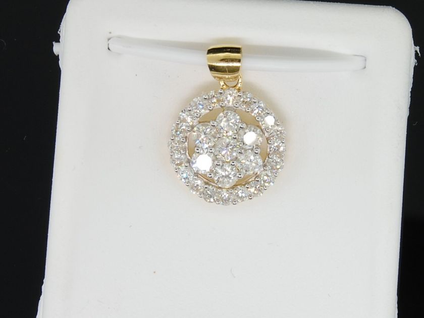   GOLD 1 CT WHITE DIAMOND FLOWER SET PENDANT CHARM FOR NECKLACE  