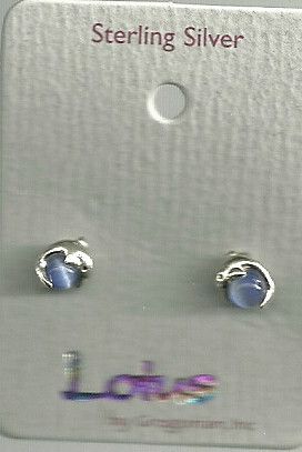 Blue Cats Eye Sterling Silver Dolphin Post Stud Earrings  