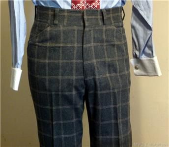 70s KRASS BROS Gray/Tan Window Pane Plaid SUIT ~40R  