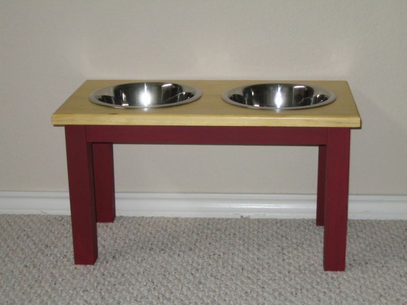 New Handmade 2 qt Double Bowl Elevated Dog Feeder 11 in  