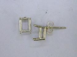 Emerald Cut 4 Prong Earring Setting Sterling Silver  