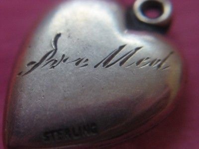   PUFFY HEART CHARM STERLING SILVER FLOWERS ENGRAVED PRE MED  