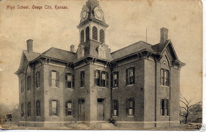 OSAGE CITY KANSAS HIGH SCHOOL VINTAGE POSTCARD 1909  