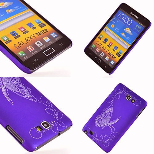 MAUVE COQUE PAPILLON pour SAMSUNG GALAXY NOTE N7000 i9220+FILM 