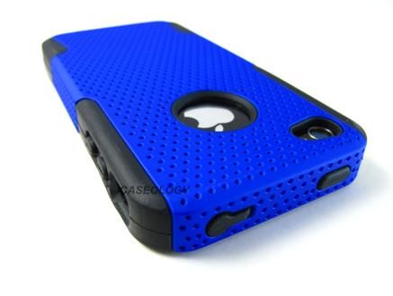 BLK BLUE PERFORATED MESH RUBBERIZED HARD SOFT CASE COVER APPLE IPHONE 