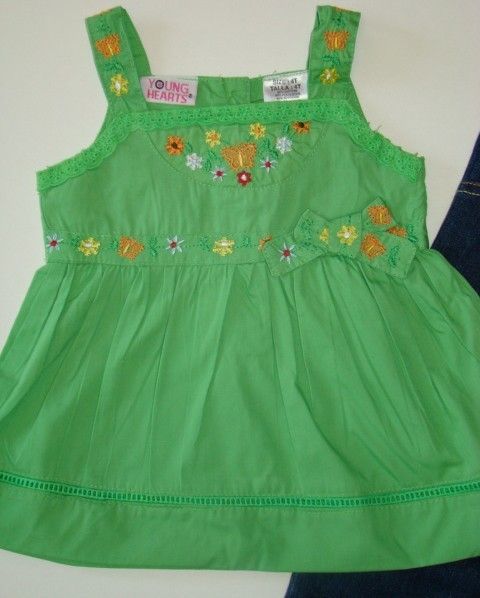 NWT Girls Green Flower Capri/Shirt YOUNG HEARTS 18 Mos.  