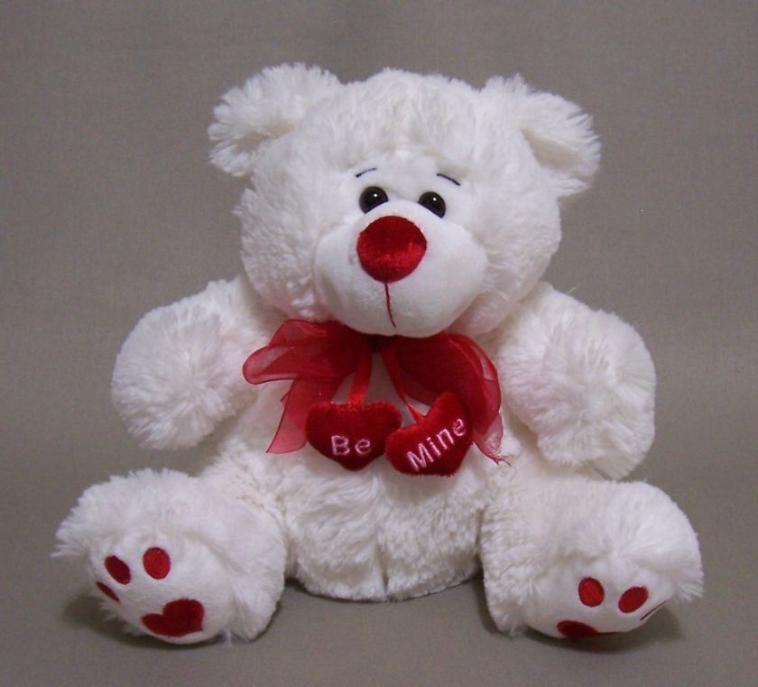 White Plush Teddy Bear Be Mine Red Valentines Day  