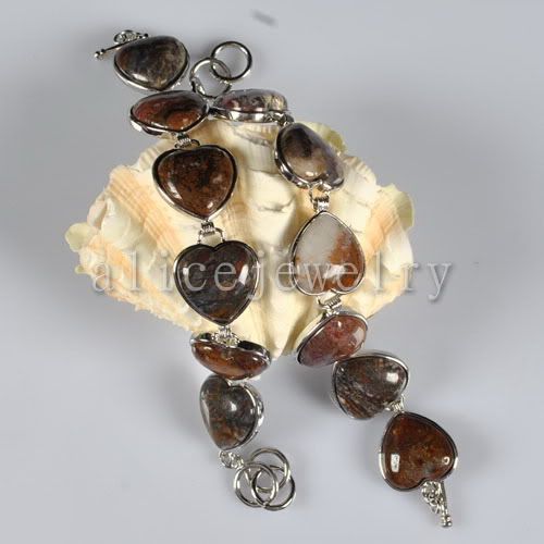 GB013 20x20mm Pietersite Gemstone Heart Bracelet  