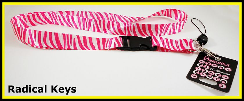 Pink and White Zebra Print Lanyard Keychain I.D. Holder  