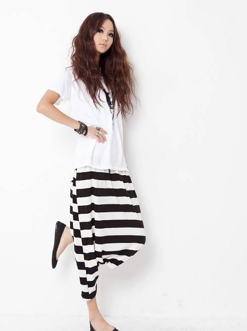 LOOSE FIT HAREM PANTS STRIPE  