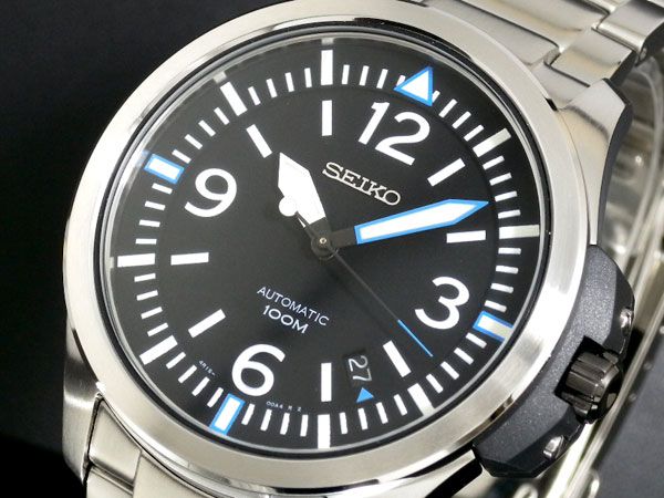 Seiko Mens Automatic Oyster Steel Black 100m Watch Srp025 Srp025k1 