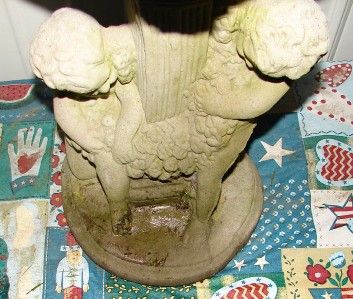 Vintage Concrete Cherub Bird Bath Yard Ornament  