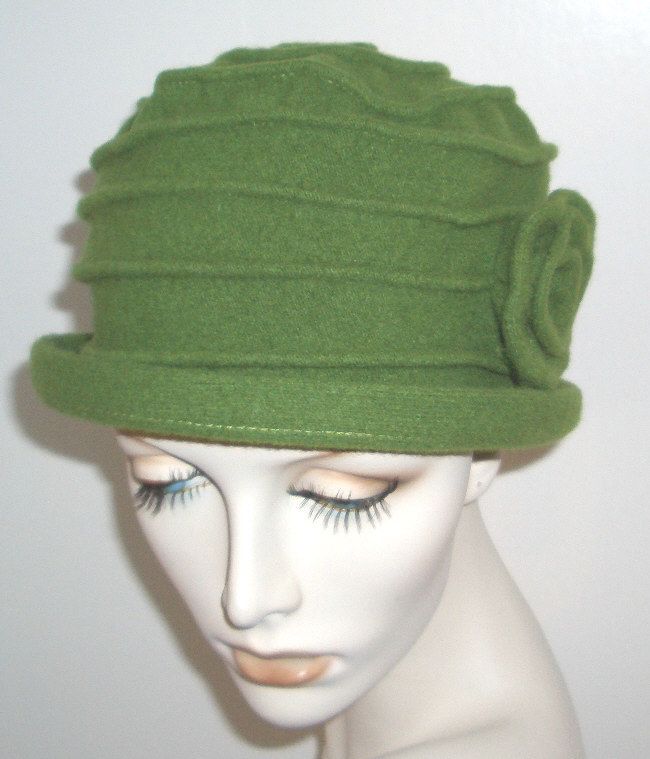 NWT Parkhurst WOOL Hat/Cloche GREEN Column Flower $38  