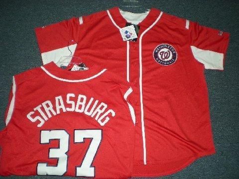 New Stephen Strasburg #37 Nationals Majestic Full Button Jersey  