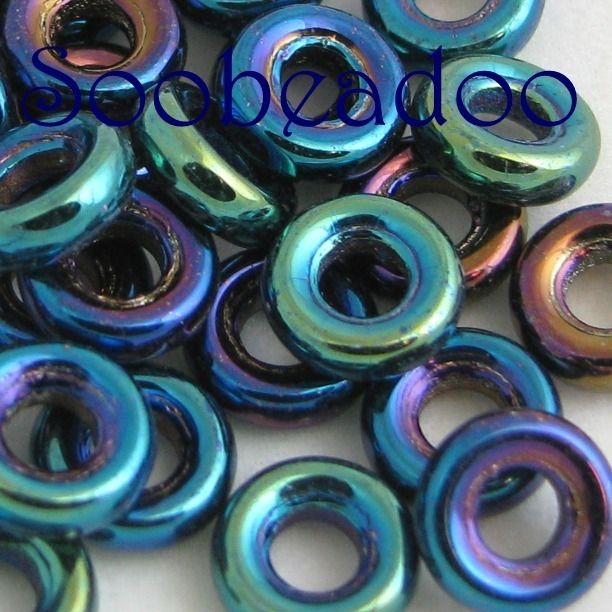 100 9mm Blue Iris Glass Rings Donut Czech  