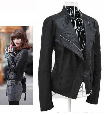 CJ77 WOMEN JACKET BLAZER PU FAUX LEATHER MOTORCYCLE  