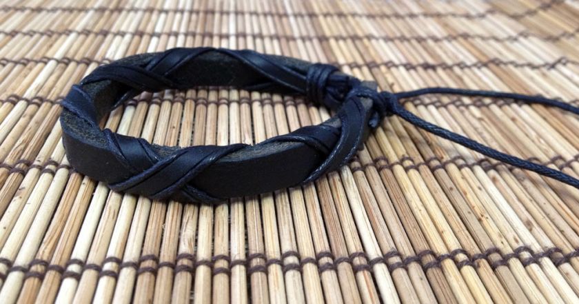 Mens Leather Hemp Surfer Tribal MultiWrap Wrist Bracelet  