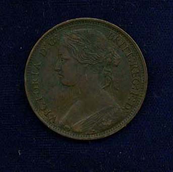 ENGLAND VICTORIA 1867 PENNY COIN,  SCARCE DATE, XF40++