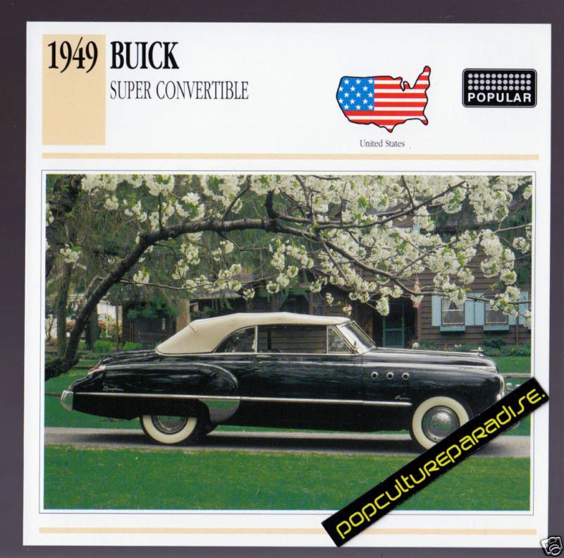 1949 BUICK SUPER CONVERTIBLE Car PICTURE SPEC INFO CARD  