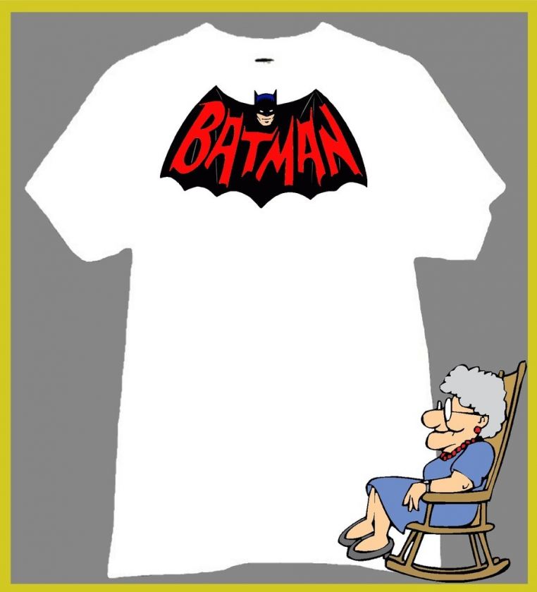 BATMAN T SHIRT RETRO CAMPY RED LETTER TV BAT LOGO  