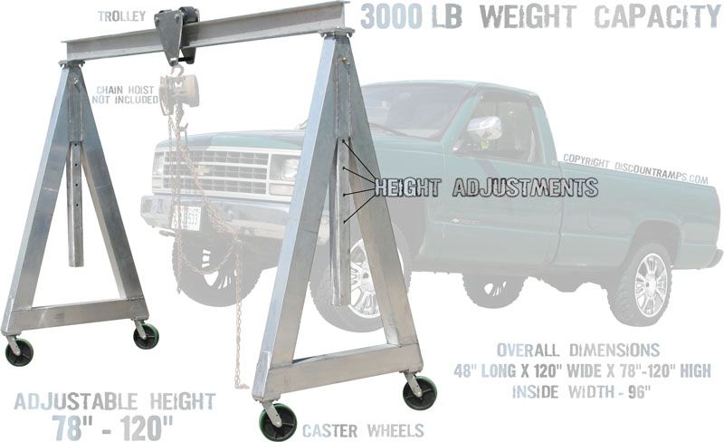 PORTABLE 1.5 TON ALUMINUM GANTRY HOIST ADJUSTABLE CRANE  