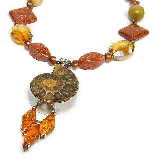   AFRICAN AMMONITE FOSSIL & GOLDEN SANDSTONE Handmade Jewellery Necklace