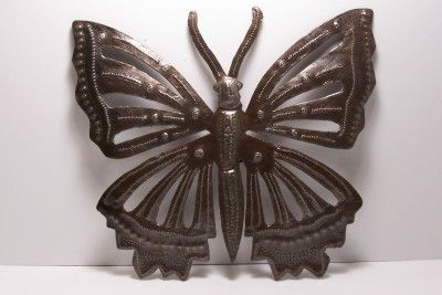 Haitian Recycled Metal Oil Drum Wall Art Open Wing Butterfly 12 x 10 