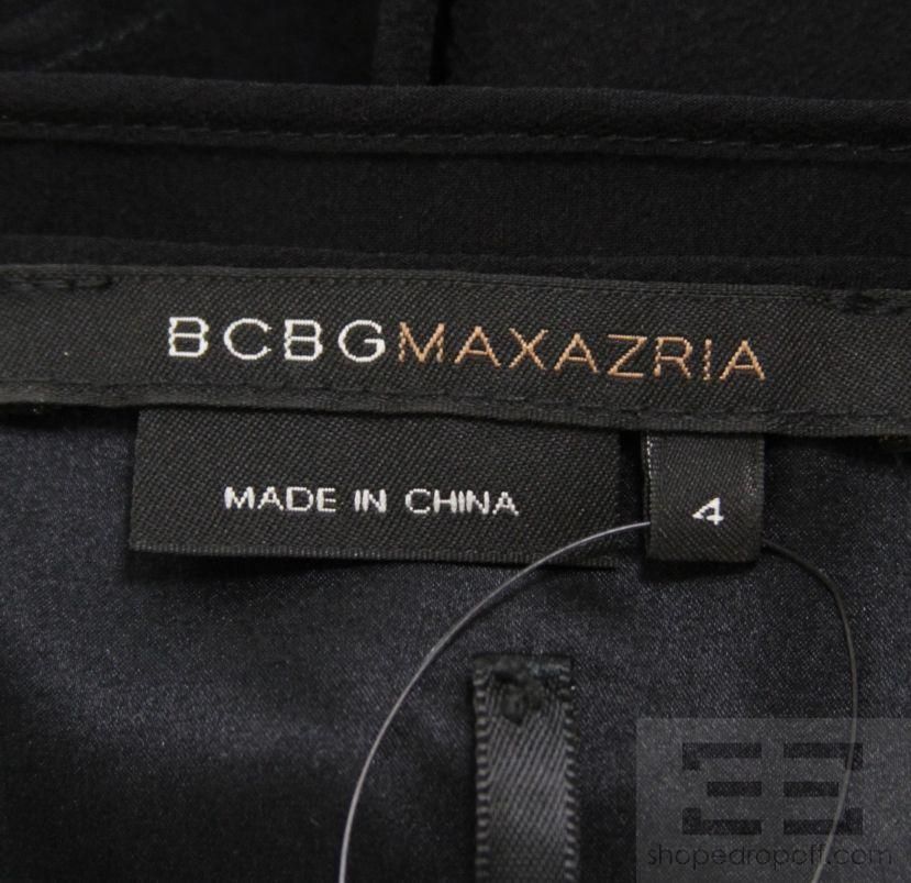 BCBG Max Azria Black Silk Chiffon Bow & Ruffle Trim Cocktail Dress 