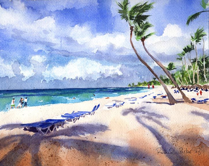 Original Landscape Caribbean Beach Painting Art  