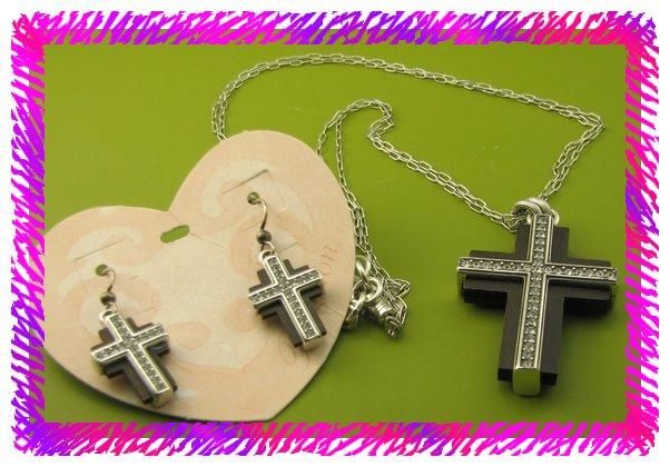 BRIGHTON Crystal AGAPE CROSS Necklace Earrings SET  