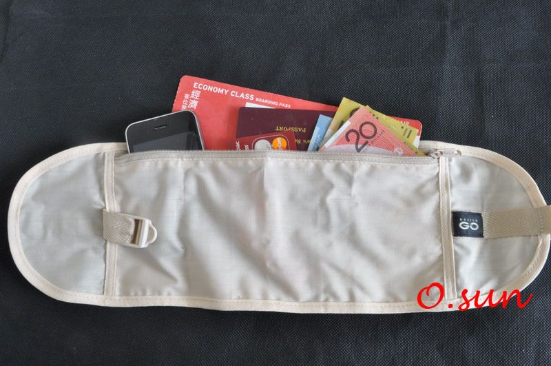 BN Design Go Beige Passport Holder Money Belt Waist Fitted Gym Bag 