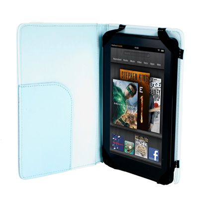 Blue Leather Folio Flip Carry Cover Case Pouch for  Kindle Fire 