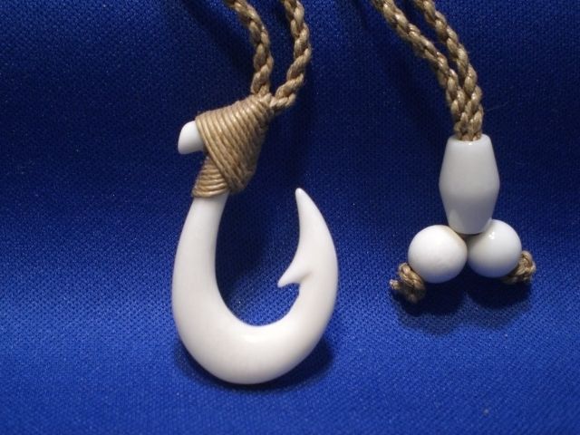 Hawaiian Fish Hook Carved Bone Necklace  