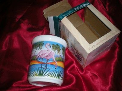 PINK FLAMINGO CERAMIC CANISTER KITCHEN UTENSIL CROCK  