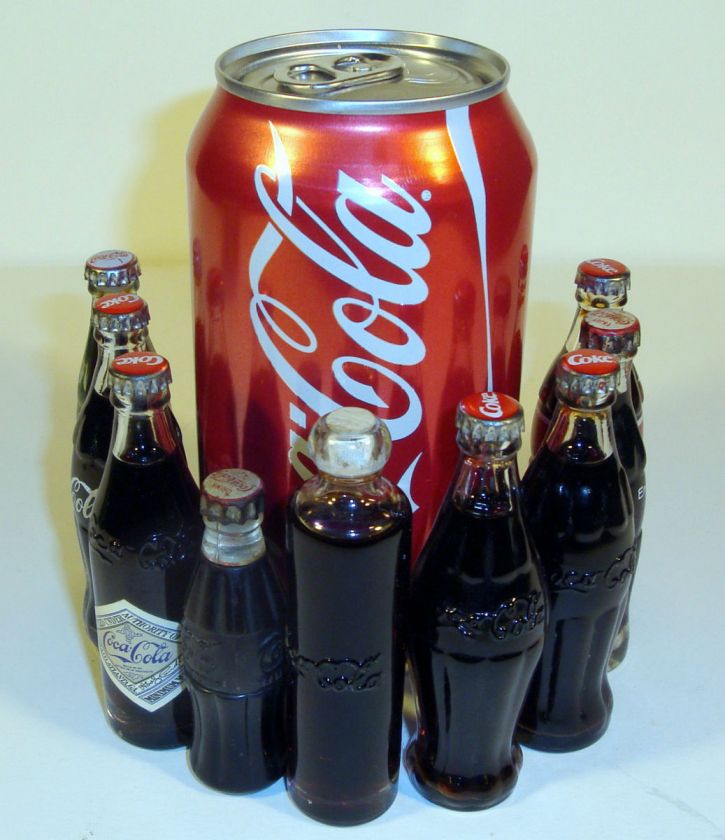   of 9 mixed Vintage Style Miniature Coca Cola Glass Bottles Ships Fast