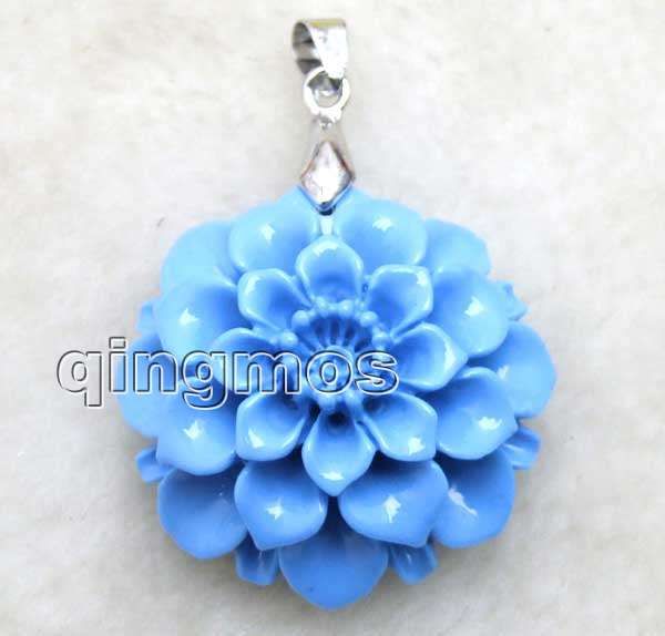 Big 35mm Blue Rose coral pendant 17mm earring set p149  