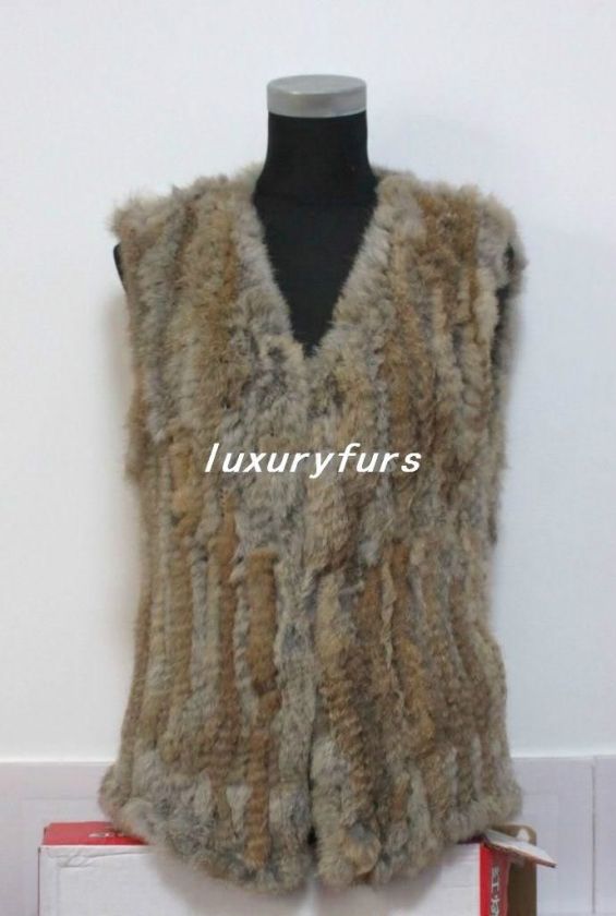 On sale hand knitting rabbit fur vests natural colour  