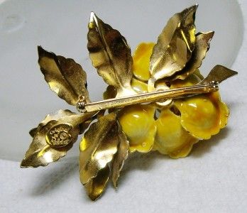   Original by Robert YELLOW ROSE Enamel Flower & Stem Pin Brooch  