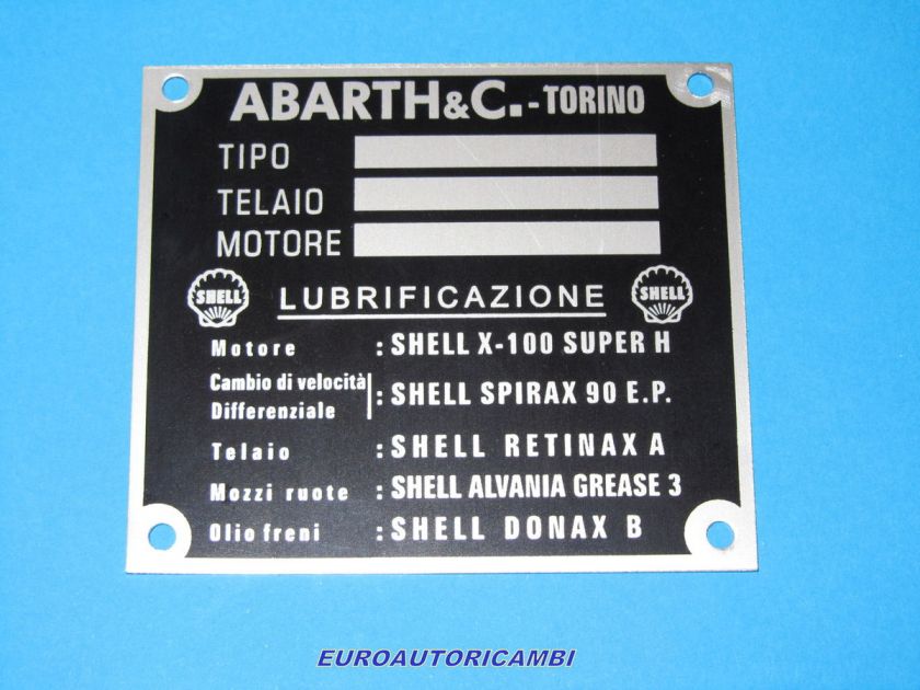 FIAT ABARTH 500 600 850 ENGINE NUMBER SHELL I.D PLATE  