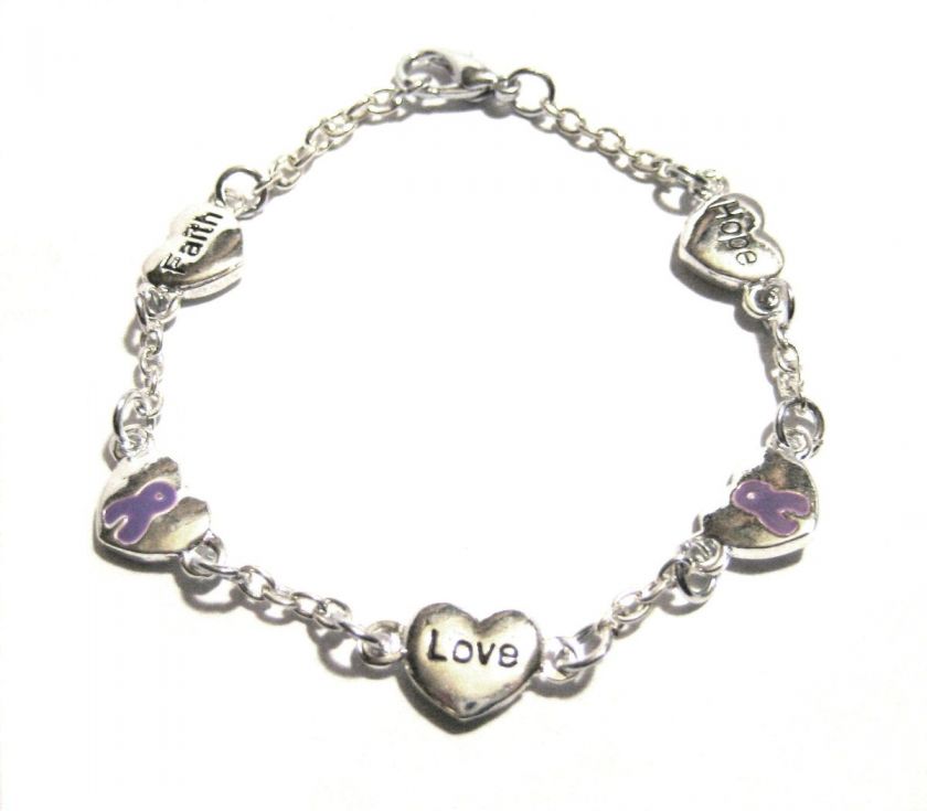 Epilepsy Awareness Silver Hope Faith Love Bracelet with Purple 