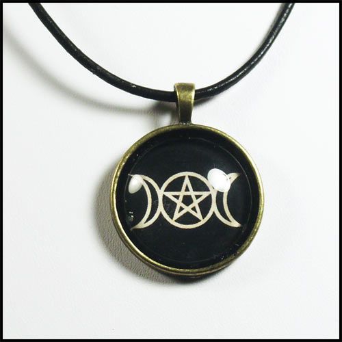 TRIPLE MOON GODDESS PENTACLE pendant necklace PENTAGRAM  