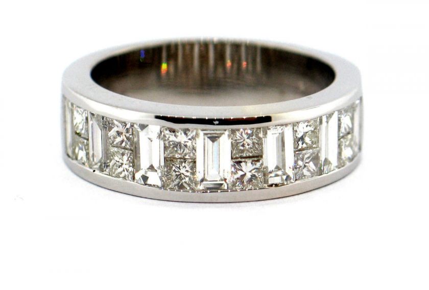   51 CT Mens Princess & Baguette Diamond W. Band 18K White Gold  