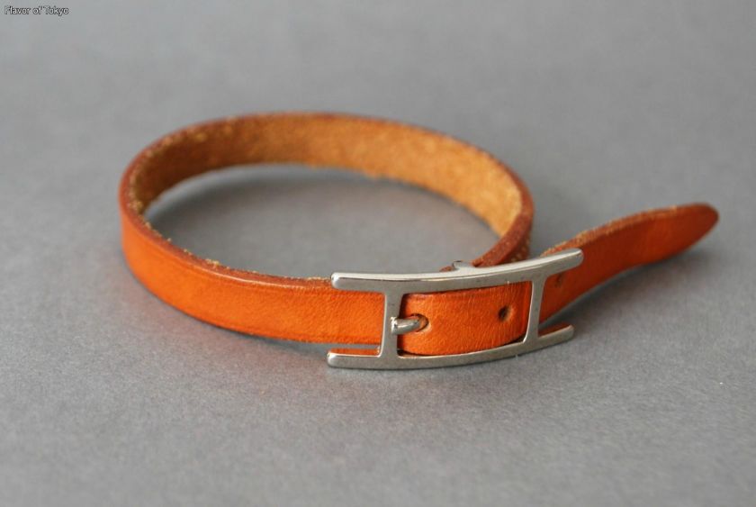 Authentic HERMES Silvertone HAPI Brown Leather Bracelet  